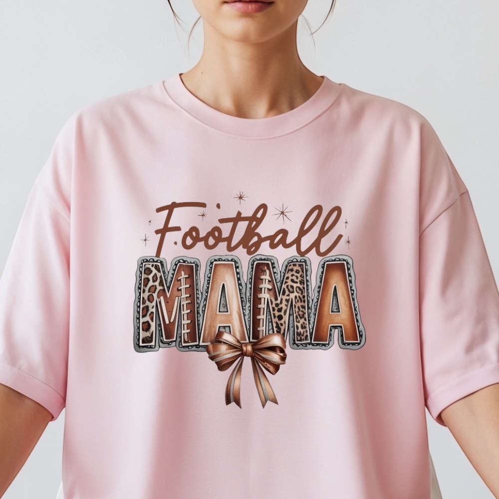 Football Mama  T-shirt S M L XL Leopard, lace bow New Pink handmade